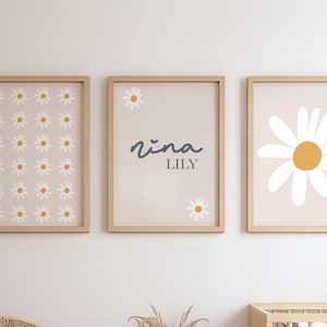 Set di 3 stampe personalizzate di margherite da parete, poster di fiori per la cameretta delle bambine, stampa di margherite per la cameretta dei bambini, stampa di fiori da parete, decorazioni per la cameretta dei bambini con margherite