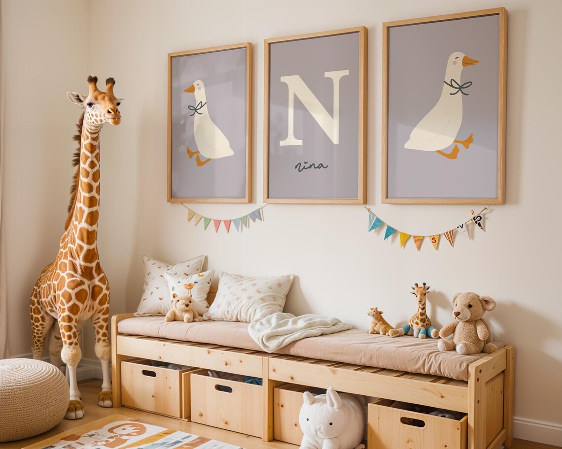 Silly Goose Nursery Wall Art Set of 3, Name Nursery Art, Printable Art ...