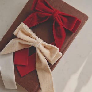 Velvet Hair Bow, Girl Velvet Ribbon Bow, Toddler Christmas Bow, Burgundy Red Velvet Hair Bow, Velvet Long Tail Ribbon Hair Bow Clip