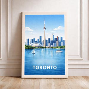 Toronto Kanada reseaffisch CN Tower konsttryck modern stadslandskap väggdekor Ontario skyline illustration reslust gåva