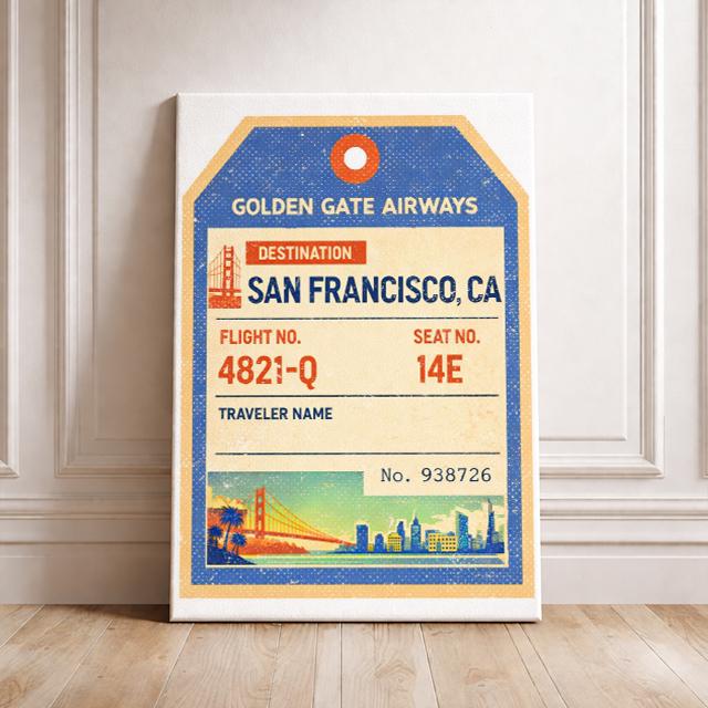San Francisco Travel Art Print – Vintage Luggage Tag Style Golden Gate ...