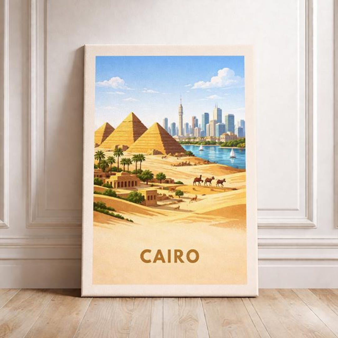 Cairo Egypt Travel Poster Great Pyramids of Giza Art Print Modern ...