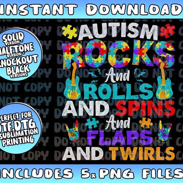 Autism Rocks And Rolls Funny Autism Awareness Month Png Bundle, Trending Png, Popular Printable