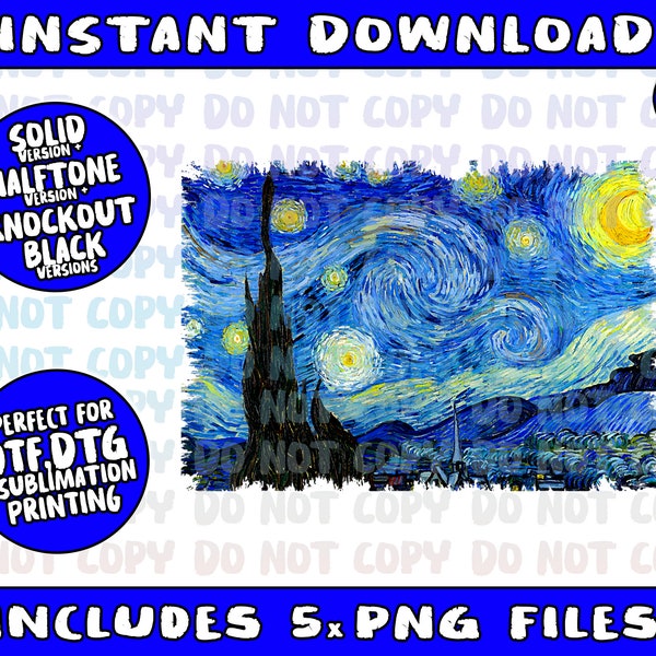 Famous Fine Art The Starry Night by Vincent van Gogh Png Bundle, Trending Png, Popular Printable