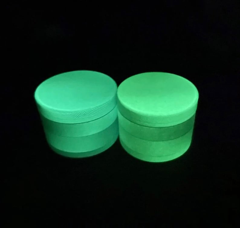 Large 2.5 Inch Stylish Herb Grinder, 4 Piece, Glows in the Dark, Tobacco Grinder, Herb & Spice Grinder, Mini Scraper Tool image 4