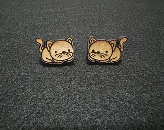 Wooden Kitten Earrings