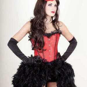 Custom Made Burlesque Feather Crystal Corset Lace Up Black Red Satin Costume Saloon Moulin Rouge Dancer Dress Halloween Themed Party