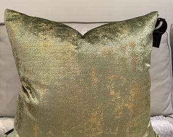 Soho Studio 23x23 Grün Gold Metallic Folie Muster Strukturiert Samt Luxus Quadrat Dekoratives Dekor Kissen mit Feder Einsatz