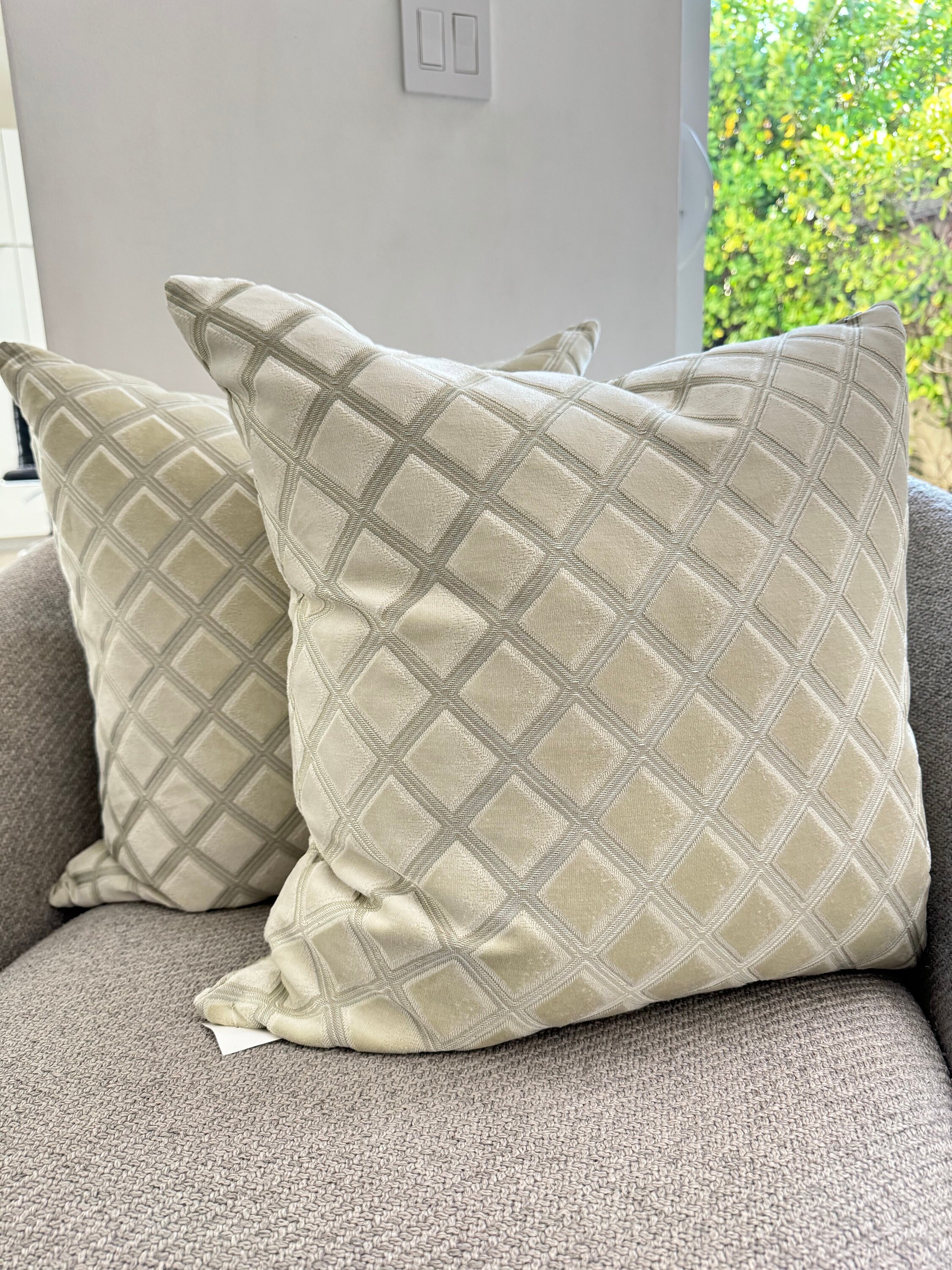 Soho Studio 23x23 Light Green Diamond Quilted Pattern Textured Velvet