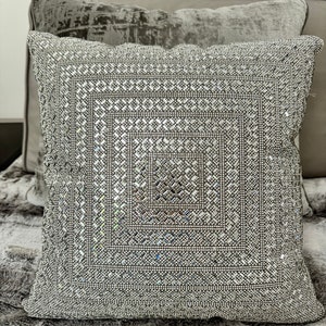 Sparkles Home Rhinestone 16x16 Madison Ave Jeweled Crystal Crystals Sparkle Silver Bling Luxury Decorative Decor Pillow
