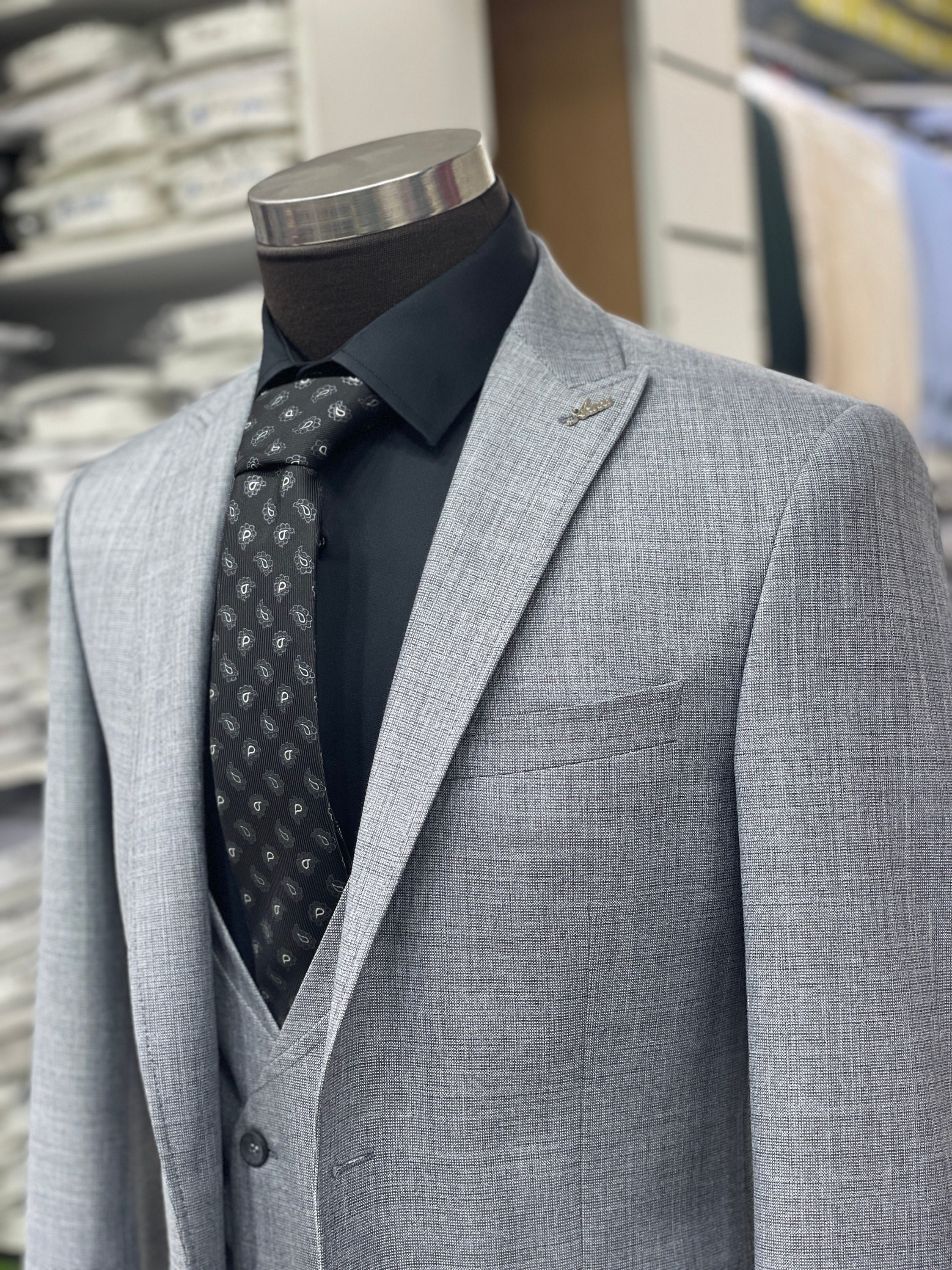 Essential Stretch Light Grey Suit Vest  Light grey suits Grey suit vest  Blue check suit