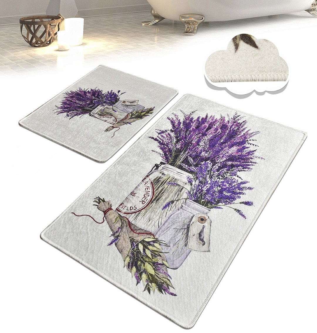 Lavender Bath Rug Set Flower Bath Decor Cute Bath Mat Non Etsy