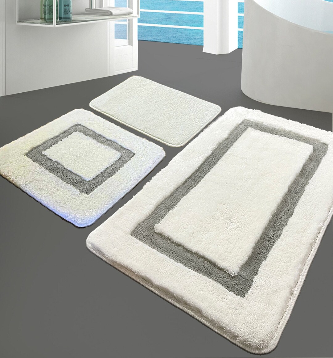 QUADRATO Fluffy Bath Rug Set Handmade Tufted Rug Cute Bath Etsy
