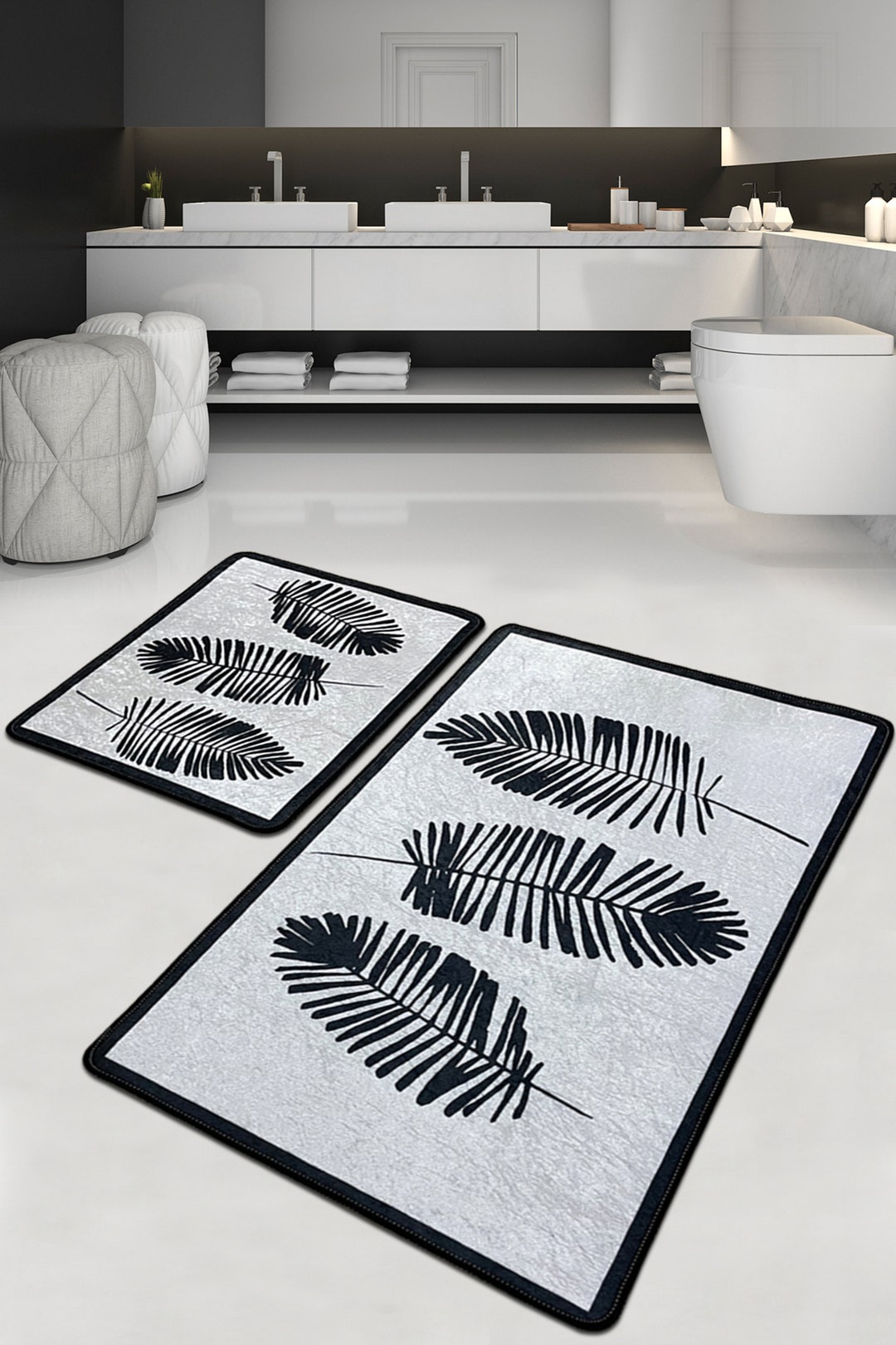 HOJA, Leaf Bath Rug Set, Cute Bath Mat, Washable Bathroom Rug, Shower ...
