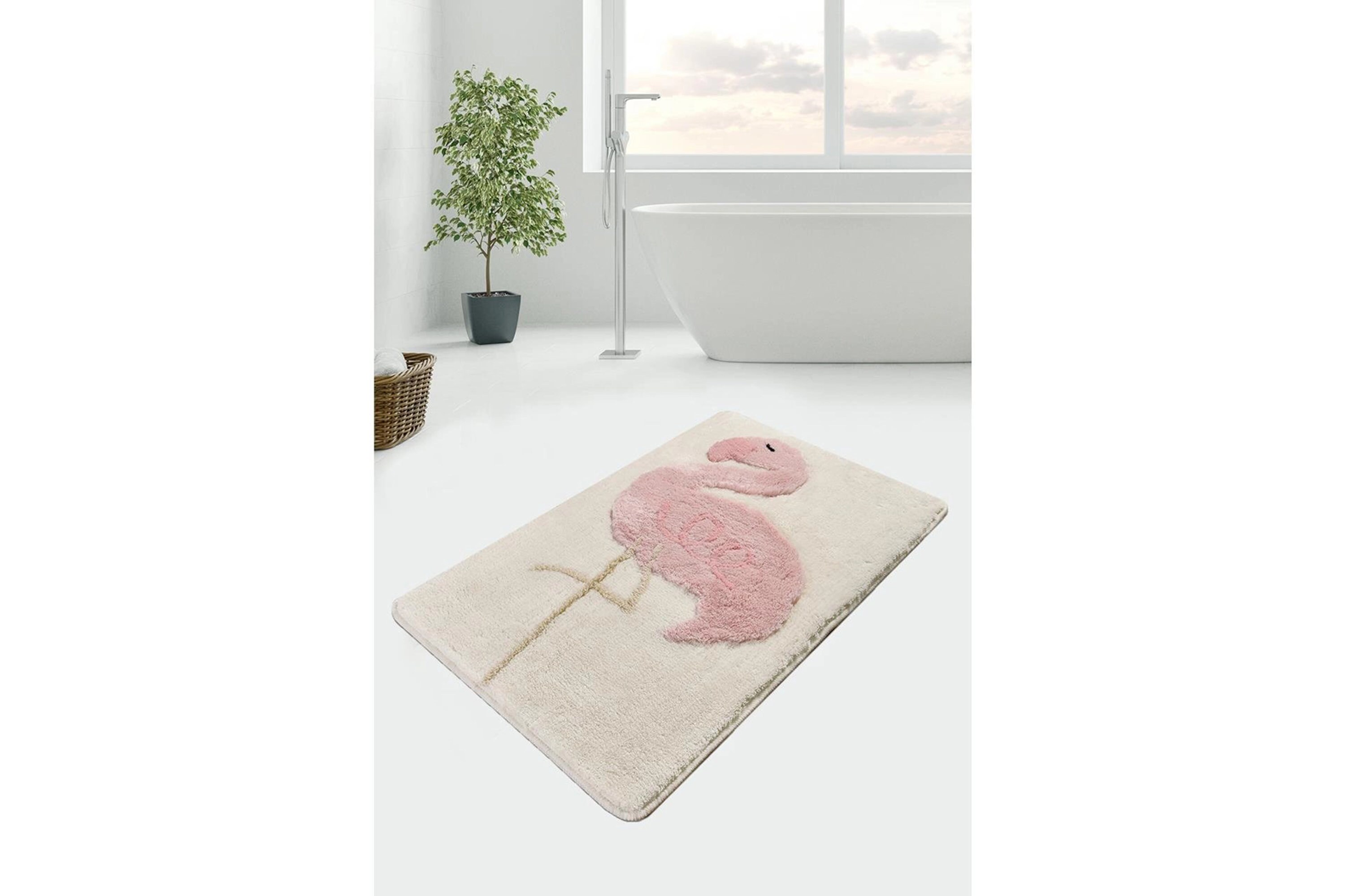 Fluffy Flamingo Bath Rug Set, Flamingo Decor, Round Rug, Bedroom Rug