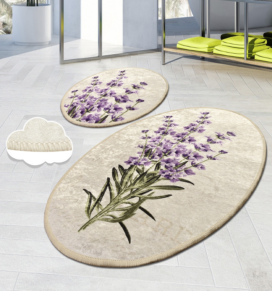 Lavender Bath Rug Set, Cute Bath Rug, Lavender Decor, Bathroom Mat Set