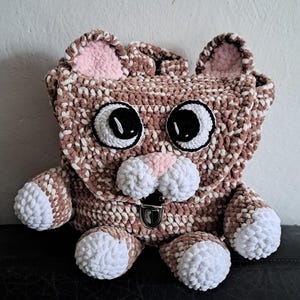Sac à dos en crochet pour enfant, motif chat en peluche, fait main, cadeau pour enfant, personnalisé