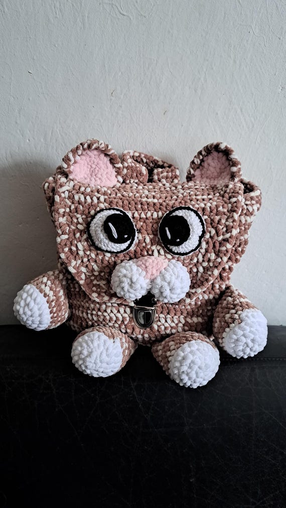 Crochet Kitty Backpack for Kids-plush Animal Bag-handmade Todder