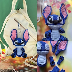Cute Stitch Keychain-Crochet Cotton Yarn Bag Charm-Gift for Kids Fans-Handmade Exclusive