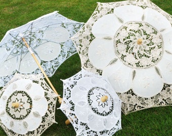 Wedding Lace Parasol Umbrella Vintage Crafted Flowers Embroidery Umbrellas Romantic Bridal Photo Props Lady Costume Accessory