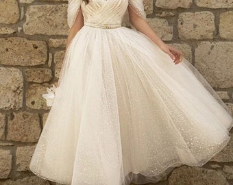 Bling Glittter Boho Wedding Dresses For Women 2023 Sweetheart Point Net Tulle  Short Bridal Gowns Civil