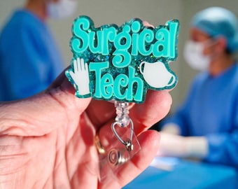 Surgical Tech Badge Reel: Interchangeable Retractable ID Holder. Surgical Tech Badge Clip. Surgical Tech ID Holder.