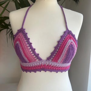 Pink and purple Crochet Bralette Crop Top with adjustable tie back