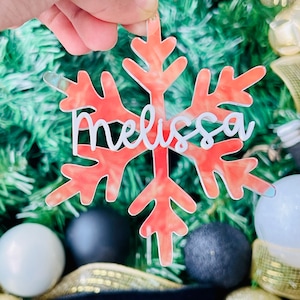 Snowflake personalized ornaments | Iridescent Acrylic custom Christmas Ornament | Personalized Christmas gifts | Snowflake custom Christmas