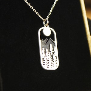 Sterling Silver Moon Mountain Tree Necklace - Wanderlust Jewelry
