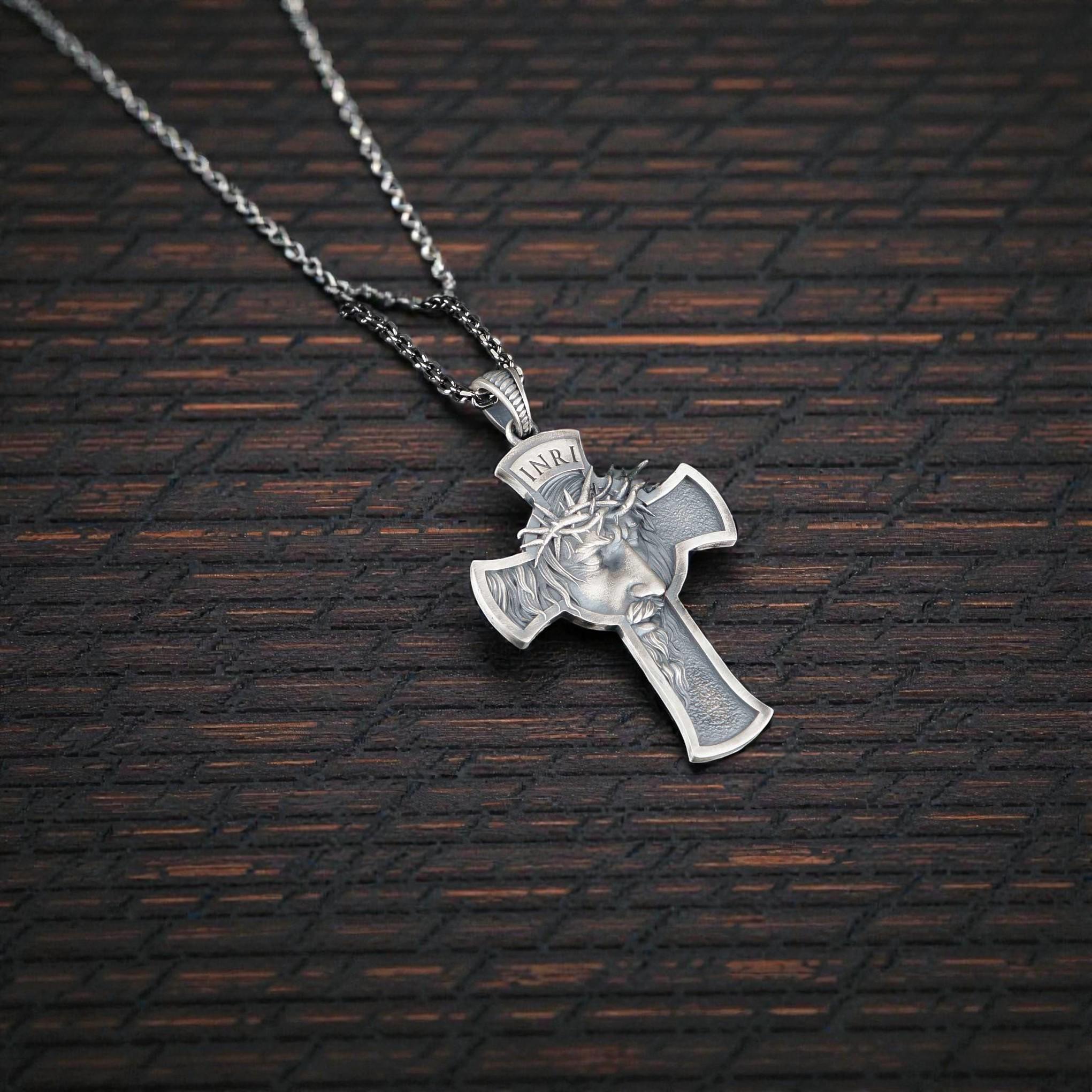 Sterling Silver Jesus Christ Cross Necklace, INRI Crucifix Pendant - Etsy