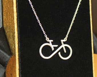 Sterling Silver Bicycle Infinity Symbol Necklace - Bike Charm Pendant for Cyclist - Biking Sport Gifts, Gift For Her