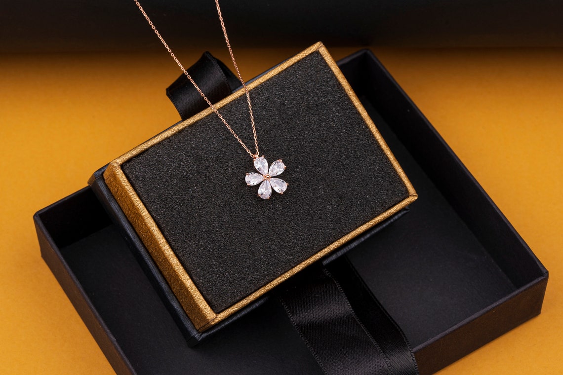 Jasmine Flower Necklace Jasmine With Big Shiny Stones Drop Etsy