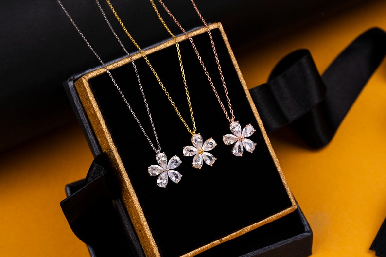 Jasmine Flower Necklace Jasmine With Big Shiny Stones Drop Etsy