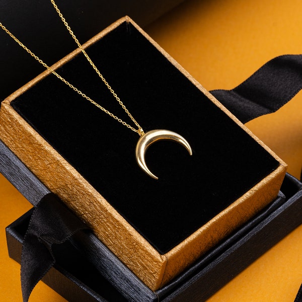 Upside Down Moon Necklace, Sterling Silver Crescent Moon Necklace, Gift for Kids, Half Moon Necklace, Moon Pendant, Gift for Her