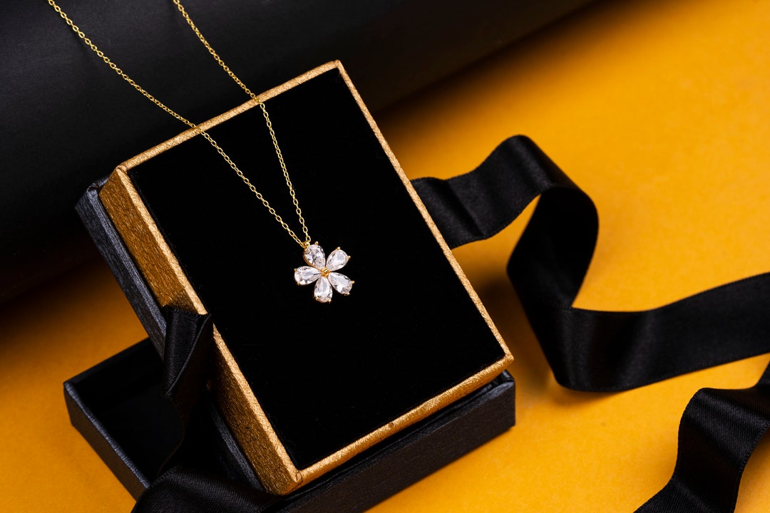 Jasmine Flower Necklace, Jasmine With Big Shiny Stones, Drop Gemstone