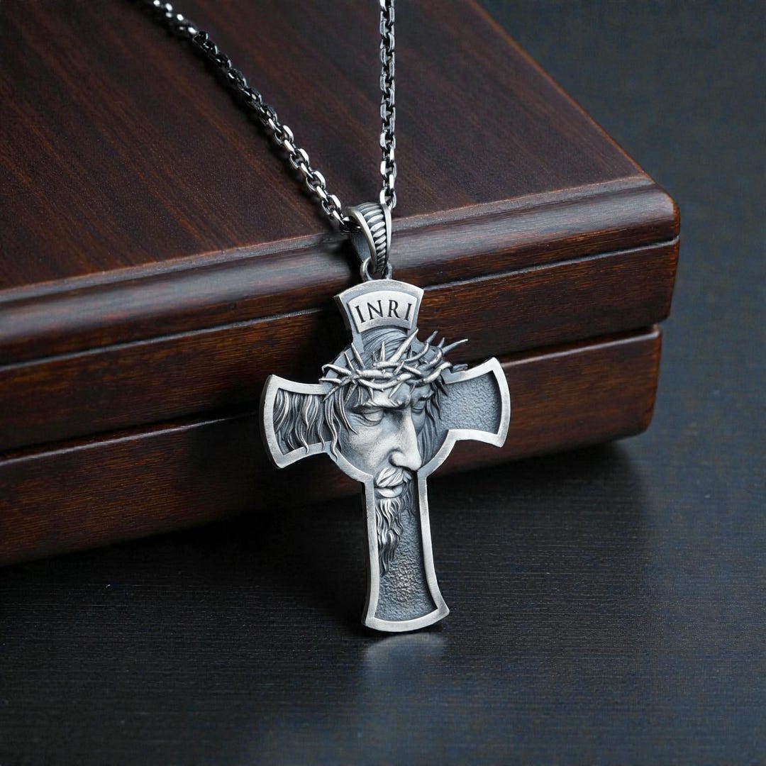 Sterling Silver Jesus Christ Cross Necklace, INRI Crucifix Pendant - Etsy
