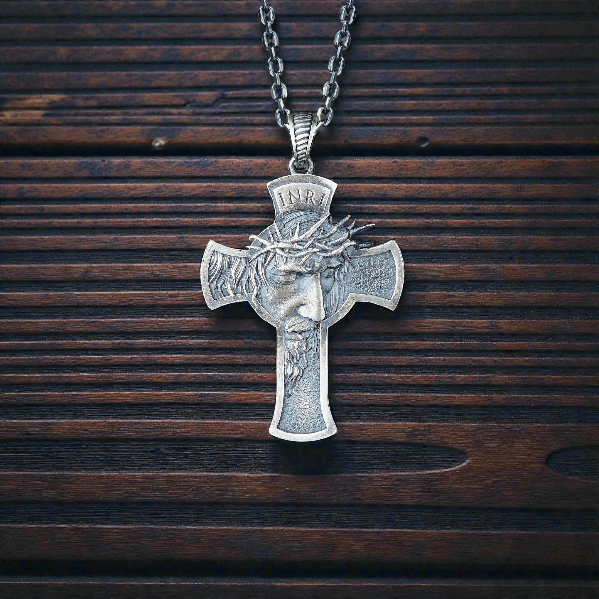 Sterling Silver Jesus Christ Cross Necklace, INRI Crucifix Pendant - Etsy