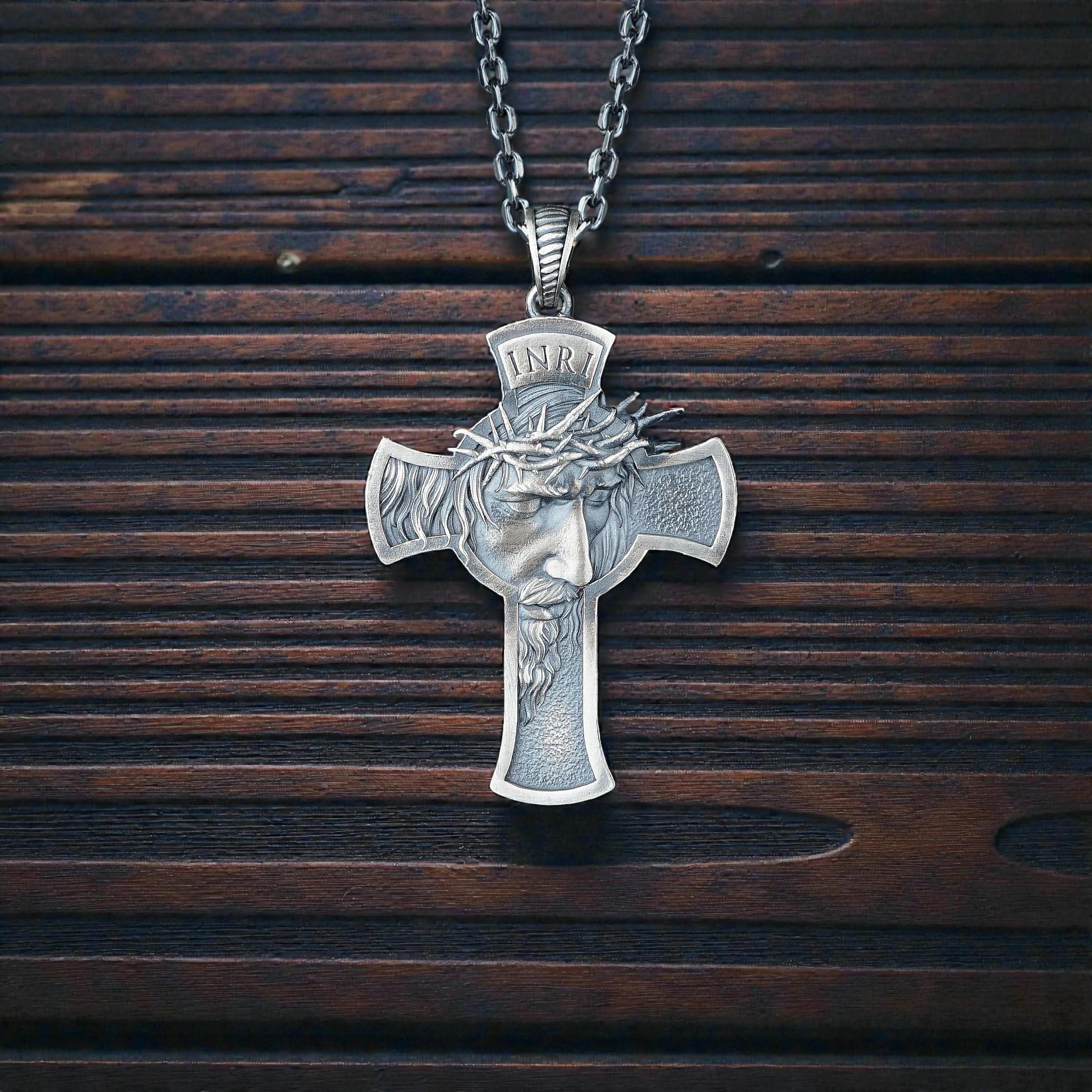 Sterling Silver Jesus Christ Cross Necklace, INRI Crucifix Pendant - Etsy