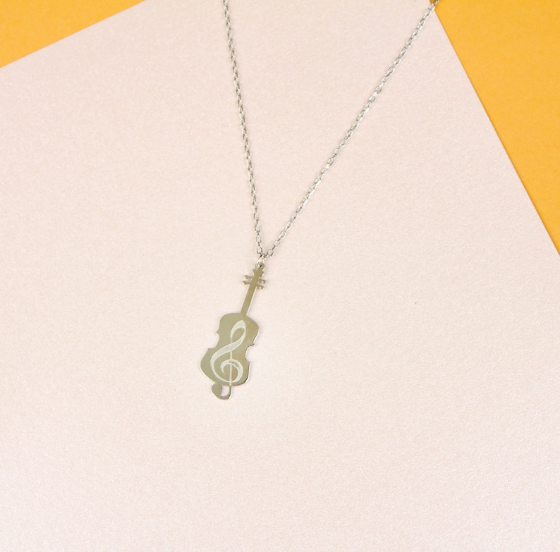 Violin Necklace in Sterling Silver, Violin Charm With Treble Clef, Gift