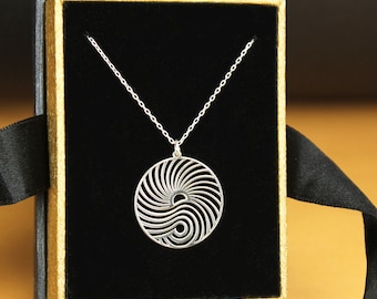 Sterling Silver Sun and Wave Necklace: Geometric Ocean Pendant