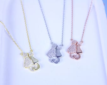 925 Sterling Silver Cat Couple Necklace,Cute Cat Lovers Gift, Christmas Gift, Valentine&#39;s Gift for Her