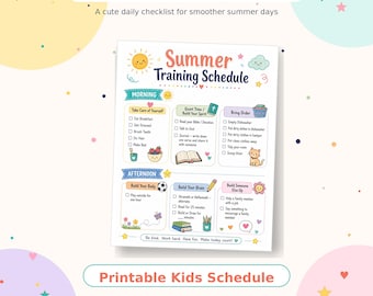 Kids Summer Training Schedule, Daily Routine Checklist, Christian Summer Chart (Printable)