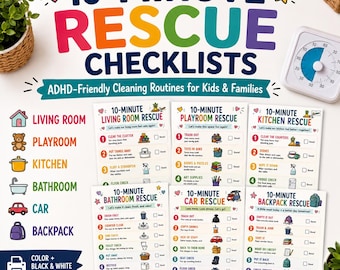 Whole Home Rescue | ADHD-Friendly Cleaning Checklists for Kids & Families (Digital Download)
