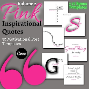30 Pink Inspirational Quotes, Motivational Post Templates, Christian Quote, Instagram Posts, Social Media Posts, Bible Quote, Canva Editable