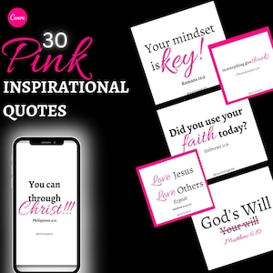 30 Pink Instagram Inspirational Quote Templates | Social Media Posts | Christian Instagram | Motivational Quotes | Canva Editable