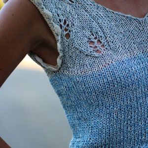 Cropped handknitted openback crop top Linen summer blouse for women Slow fasion parisian style festival tank top Unique cotton designe knit image 5