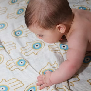 Cotton Blue Hamsa Swaddle