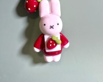 Strawberry Miffy Polymer Clay Keychain