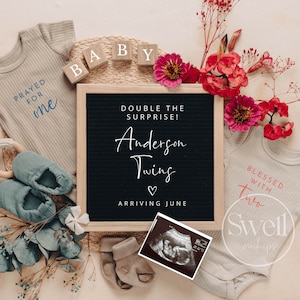 Boy Girl Twins Pregnancy Announcement Digital Twins Pregnancy Reveal Baby Announcement Twins Gender Reveal Prayed for one Blessed with Two