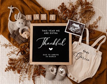 Digital Thanksgiving Pregnancy Announcement Baby Announcement Social Media Reveal - Extra Thankful This Year